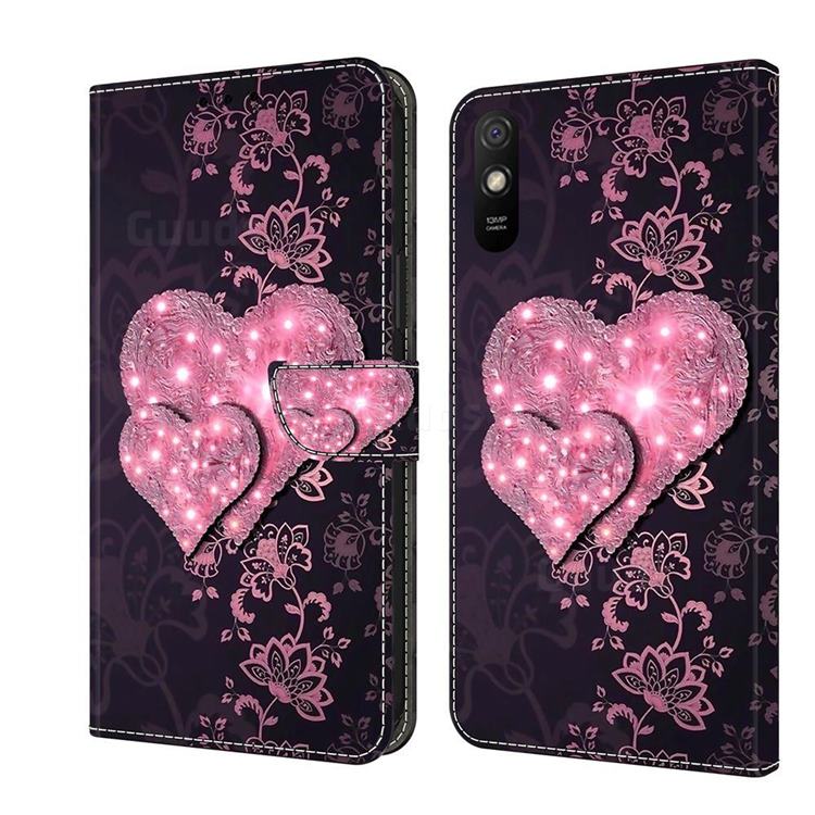 Lace Heart Crystal PU Leather Protective Wallet Case Cover for Xiaomi Redmi 9A