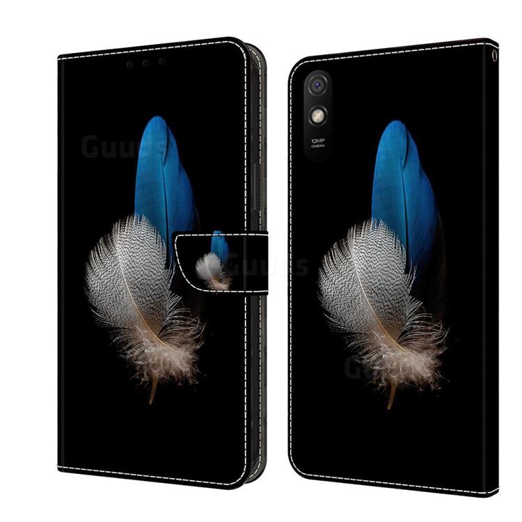 White Blue Feathers Crystal PU Leather Protective Wallet Case Cover for Xiaomi Redmi 9A
