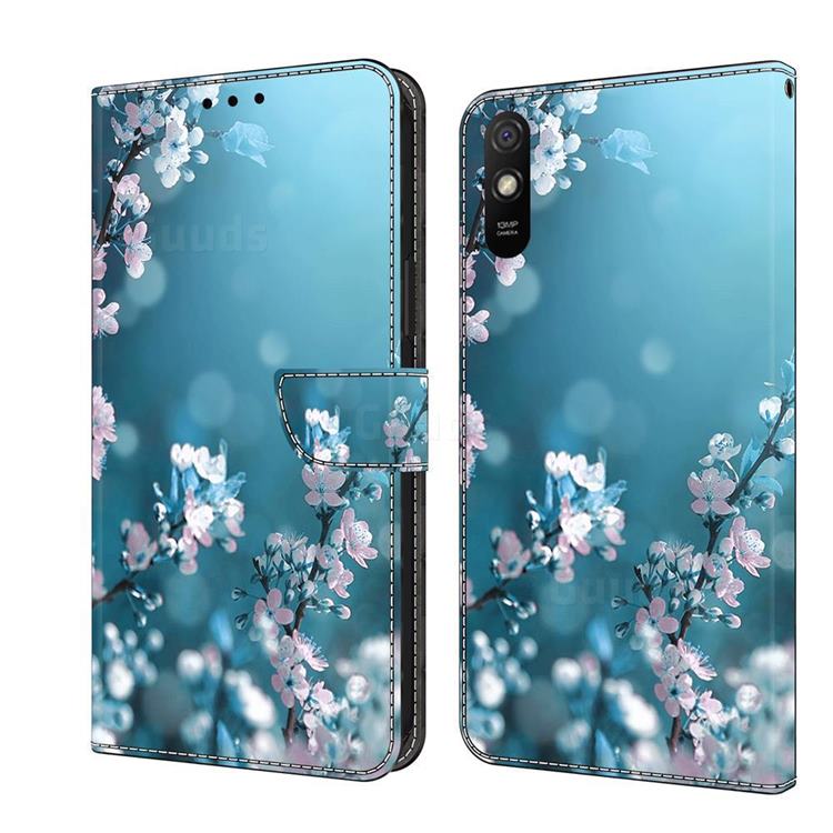 Plum Blossom Crystal PU Leather Protective Wallet Case Cover for Xiaomi Redmi 9A