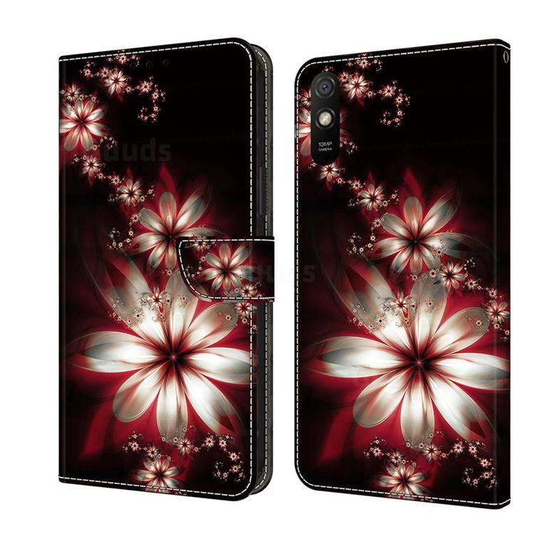 Red Dream Flower Crystal PU Leather Protective Wallet Case Cover for Xiaomi Redmi 9A