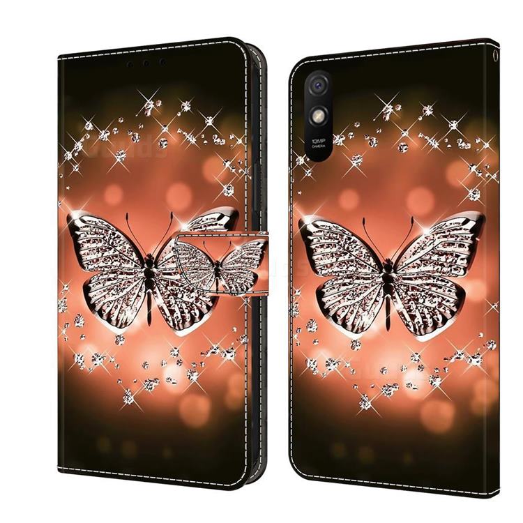 Crystal Butterfly Crystal PU Leather Protective Wallet Case Cover for Xiaomi Redmi 9A