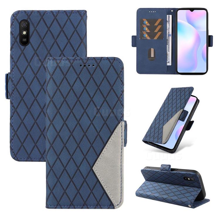 Grid Pattern Splicing Protective Wallet Case Cover for Xiaomi Redmi 9A - Blue