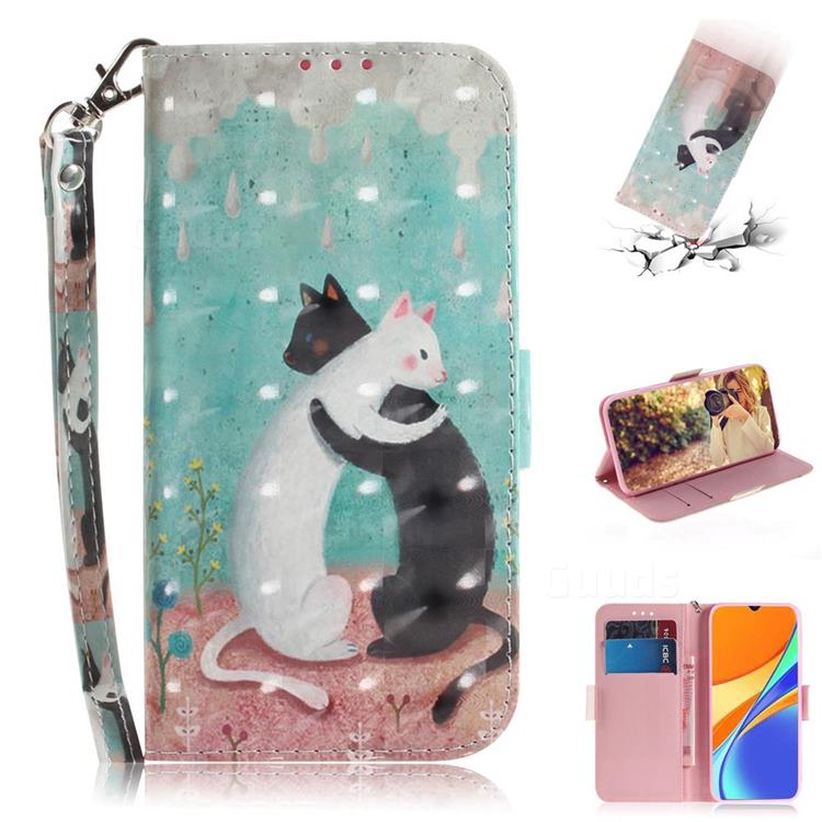 Black and White Cat 3D Painted Leather Wallet Phone Case for Xiaomi Redmi 9C