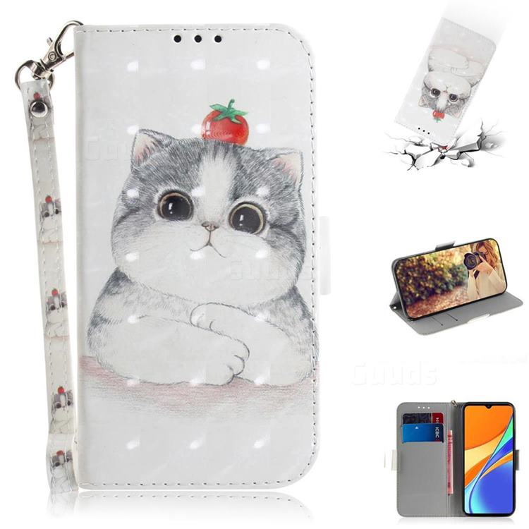 Cute Tomato Cat 3D Painted Leather Wallet Phone Case for Xiaomi Redmi 9C