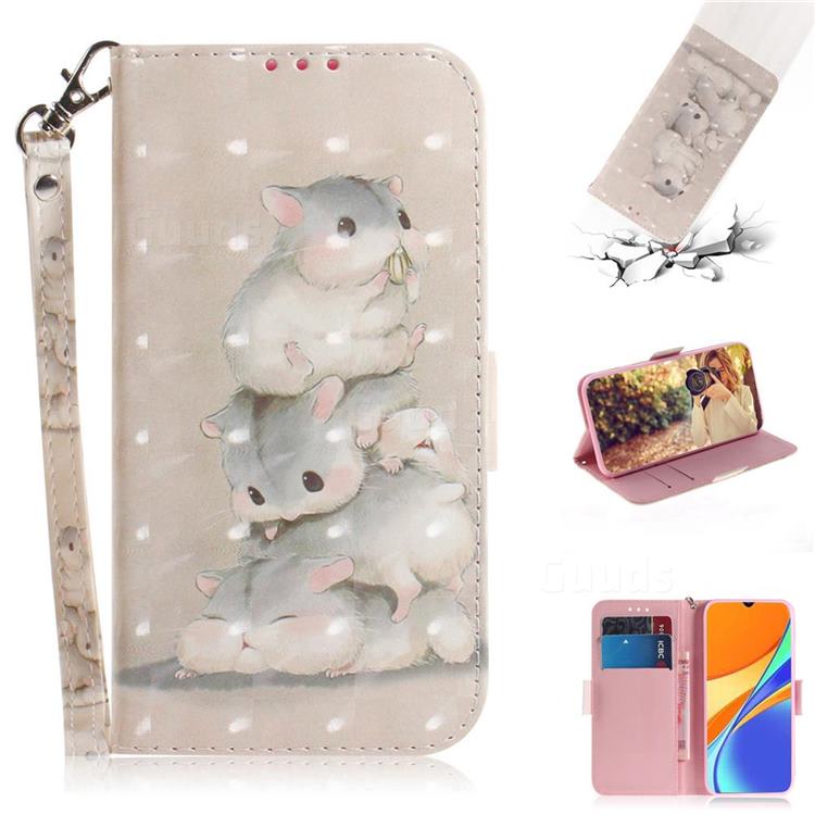 Three Squirrels 3D Painted Leather Wallet Phone Case for Xiaomi Redmi 9C