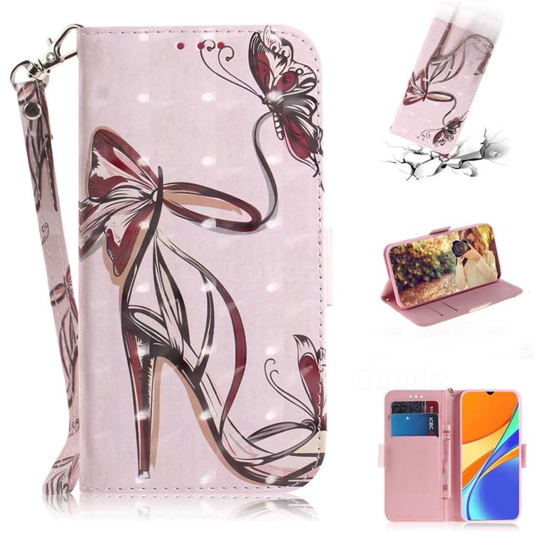 Butterfly High Heels 3D Painted Leather Wallet Phone Case for Xiaomi Redmi 9C