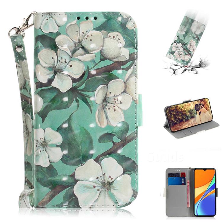 Watercolor Flower 3D Painted Leather Wallet Phone Case for Xiaomi Redmi 9C