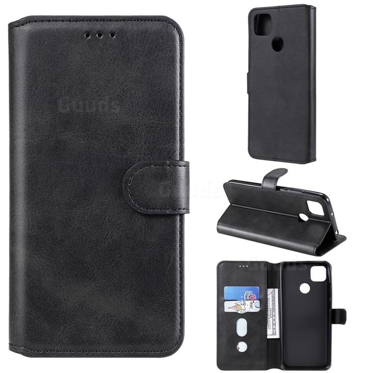 Retro Calf Matte Leather Wallet Phone Case for Xiaomi Redmi 9C - Black