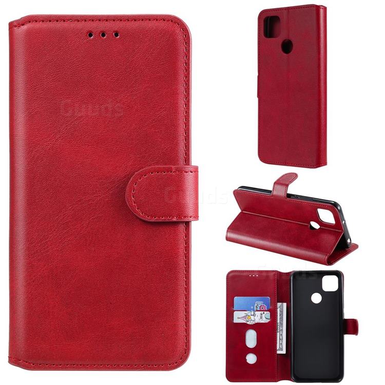 Retro Calf Matte Leather Wallet Phone Case for Xiaomi Redmi 9C - Red