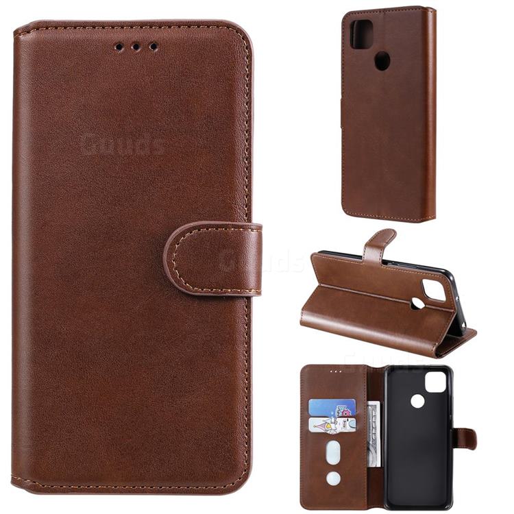 Retro Calf Matte Leather Wallet Phone Case for Xiaomi Redmi 9C - Brown