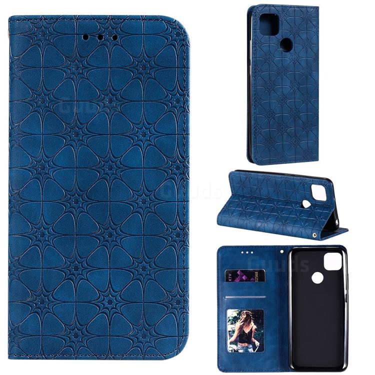 Intricate Embossing Four Leaf Clover Leather Wallet Case for Xiaomi Redmi 9C - Dark Blue