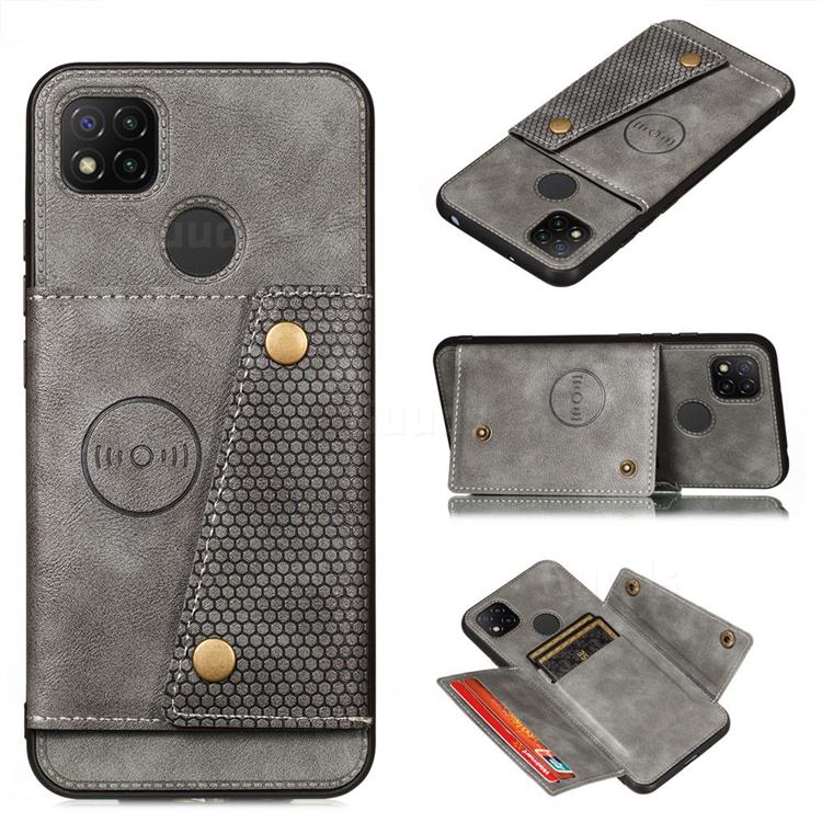 Retro Multifunction Card Slots Stand Leather Coated Phone Back Cover for Xiaomi Redmi 9C - Gray