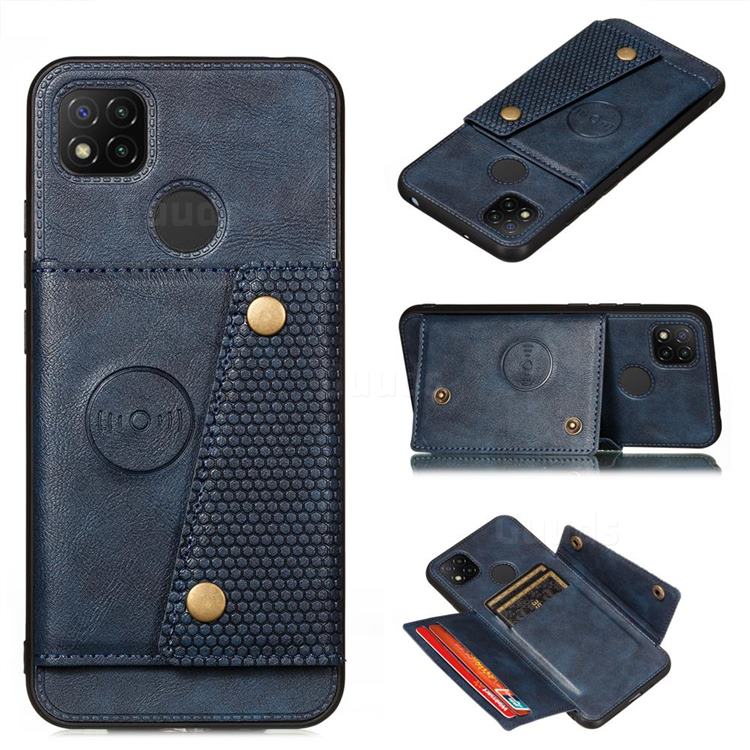 Retro Multifunction Card Slots Stand Leather Coated Phone Back Cover for Xiaomi Redmi 9C - Blue