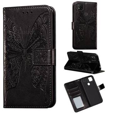 Intricate Embossing Vivid Butterfly Leather Wallet Case for Xiaomi Redmi 9C - Black