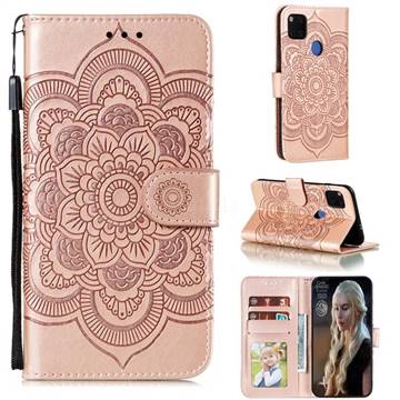 Intricate Embossing Datura Solar Leather Wallet Case for Xiaomi Redmi 9C - Rose Gold