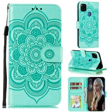 Intricate Embossing Datura Solar Leather Wallet Case for Xiaomi Redmi 9C - Green