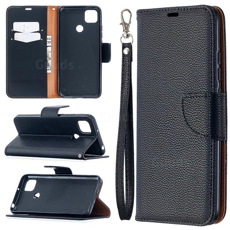 Classic Luxury Litchi Leather Phone Wallet Case for Xiaomi Redmi 9C - Black