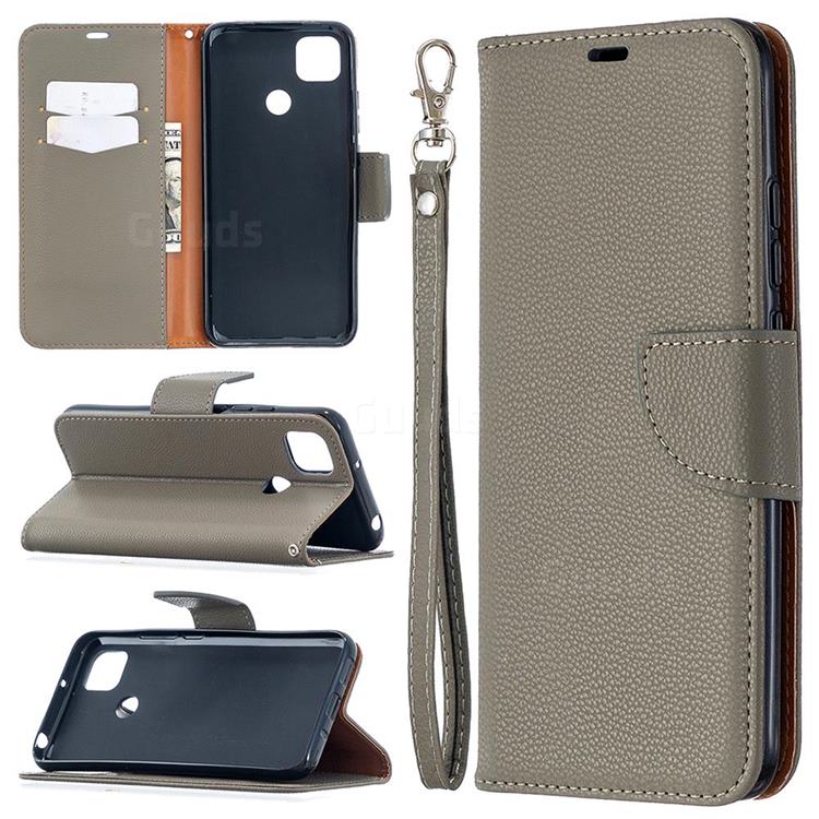 Classic Luxury Litchi Leather Phone Wallet Case for Xiaomi Redmi 9C - Gray