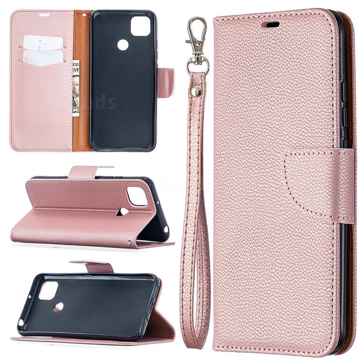 Classic Luxury Litchi Leather Phone Wallet Case for Xiaomi Redmi 9C - Golden