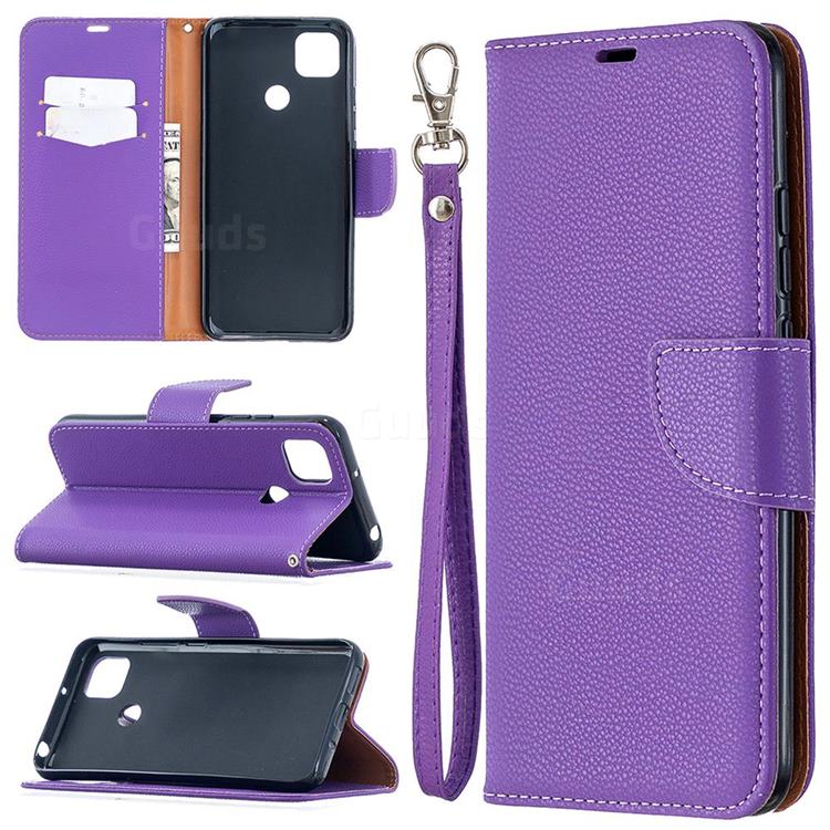 Classic Luxury Litchi Leather Phone Wallet Case for Xiaomi Redmi 9C - Purple