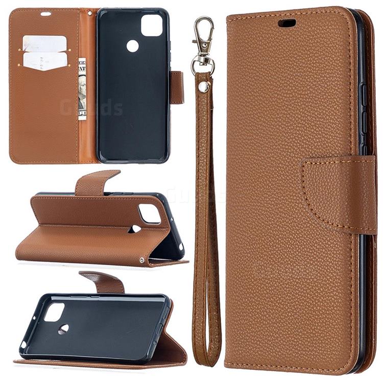 Classic Luxury Litchi Leather Phone Wallet Case for Xiaomi Redmi 9C - Brown