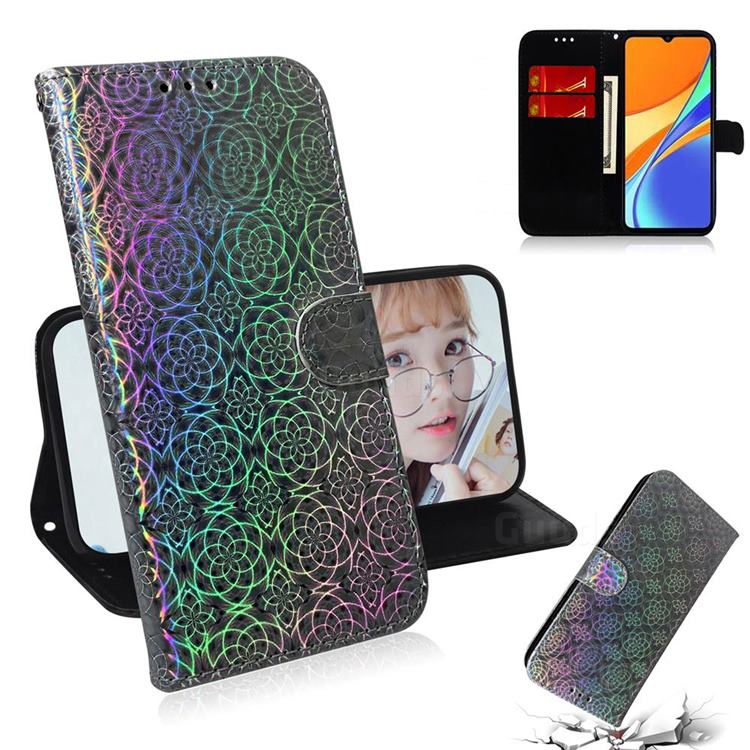 Laser Circle Shining Leather Wallet Phone Case for Xiaomi Redmi 9C - Silver