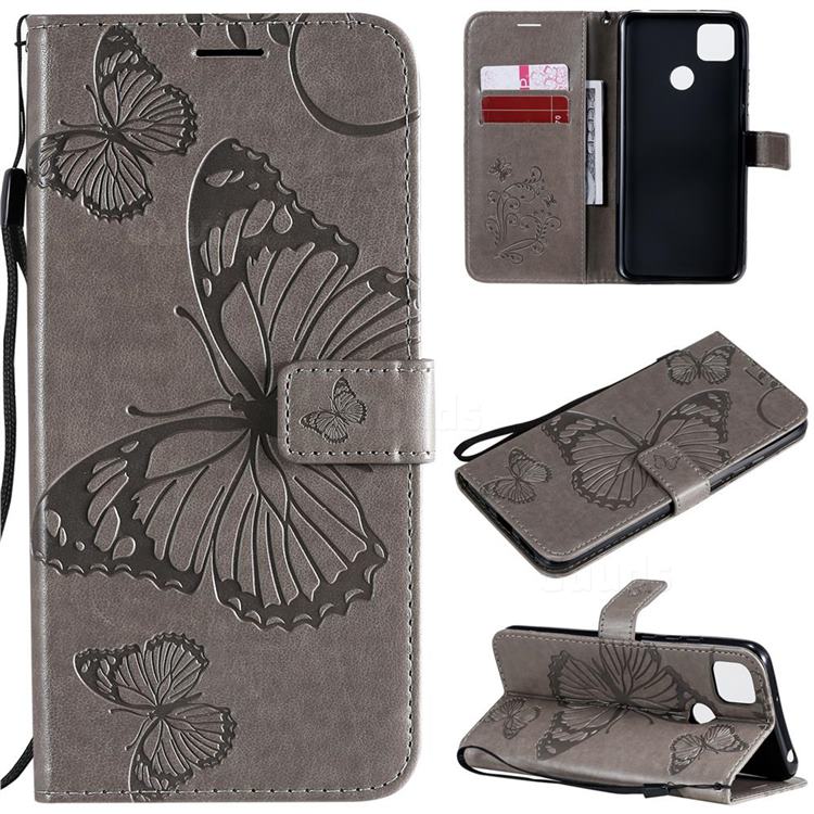 Embossing 3D Butterfly Leather Wallet Case for Xiaomi Redmi 9C - Gray
