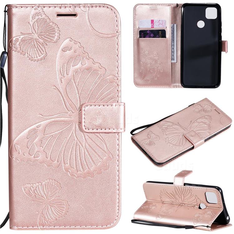 Embossing 3D Butterfly Leather Wallet Case for Xiaomi Redmi 9C - Rose Gold