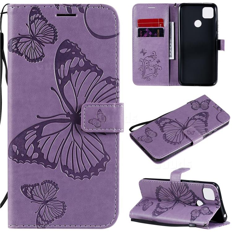 Embossing 3D Butterfly Leather Wallet Case for Xiaomi Redmi 9C - Purple