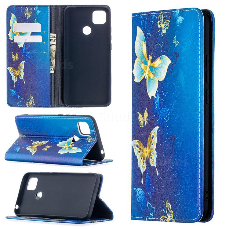 Gold Butterfly Slim Magnetic Attraction Wallet Flip Cover for Xiaomi Redmi 9C