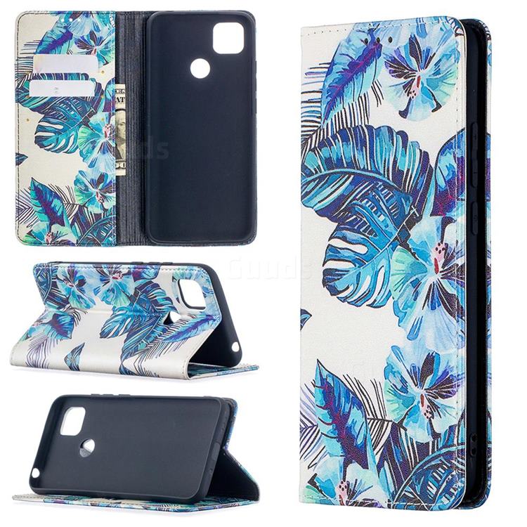 Blue Leaf Slim Magnetic Attraction Wallet Flip Cover for Xiaomi Redmi 9C