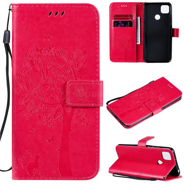 Embossing Butterfly Tree Leather Wallet Case for Xiaomi Redmi 9C - Rose