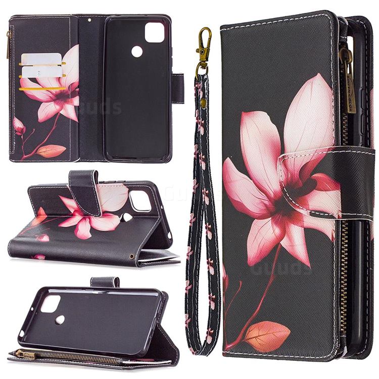 Lotus Flower Binfen Color BF03 Retro Zipper Leather Wallet Phone Case for Xiaomi Redmi 9C