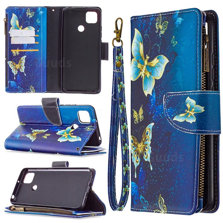 Golden Butterflies Binfen Color BF03 Retro Zipper Leather Wallet Phone Case for Xiaomi Redmi 9C