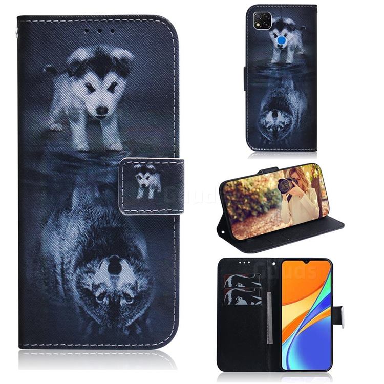 Wolf and Dog PU Leather Wallet Case for Xiaomi Redmi 9C