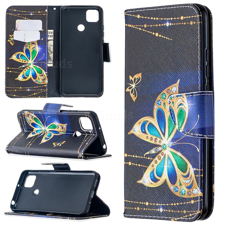Golden Shining Butterfly Leather Wallet Case for Xiaomi Redmi 9C