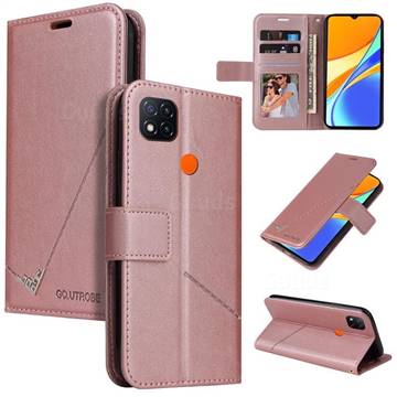 GQ.UTROBE Right Angle Silver Pendant Leather Wallet Phone Case for Xiaomi Redmi 9C - Rose Gold