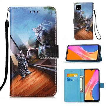 Mirror Cat Matte Leather Wallet Phone Case for Xiaomi Redmi 9C