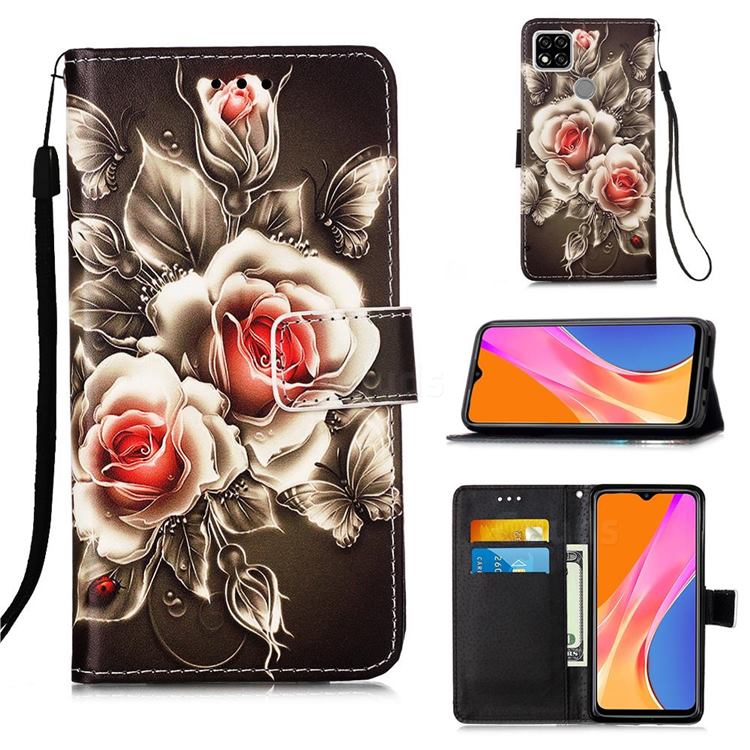 Black Rose Matte Leather Wallet Phone Case for Xiaomi Redmi 9C