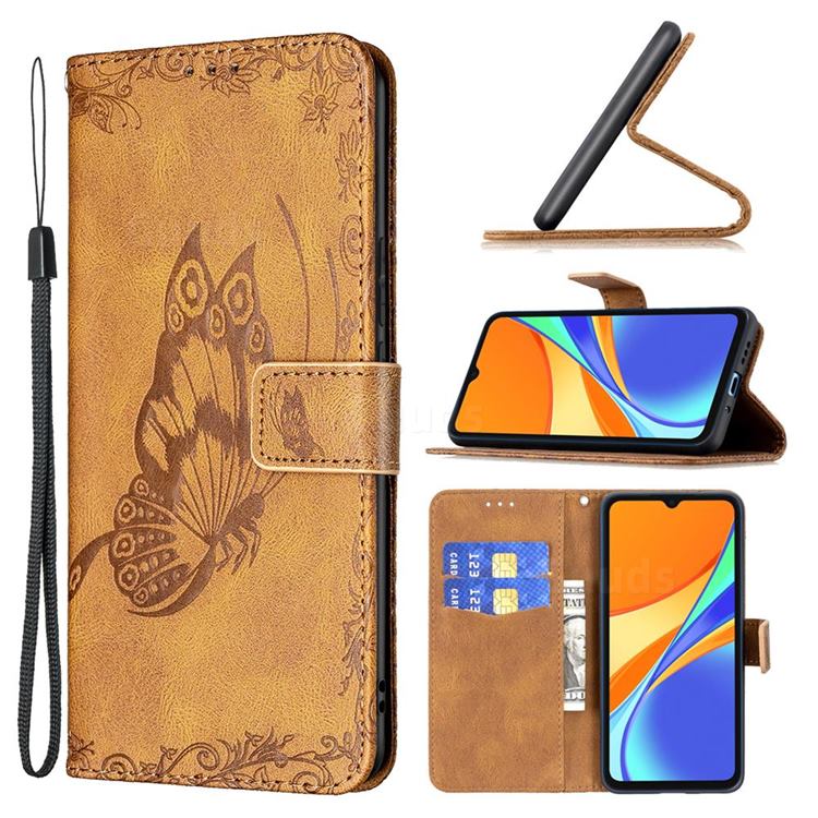 Binfen Color Imprint Vivid Butterfly Leather Wallet Case for Xiaomi Redmi 9C - Brown