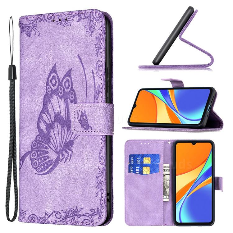 Binfen Color Imprint Vivid Butterfly Leather Wallet Case for Xiaomi Redmi 9C - Purple