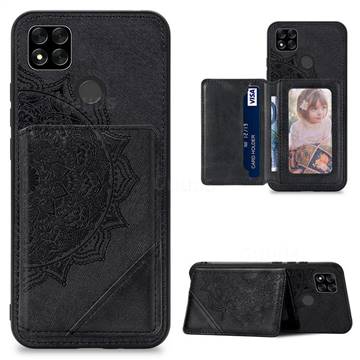 Mandala Flower Cloth Multifunction Stand Card Leather Phone Case for Xiaomi Redmi 9C - Black
