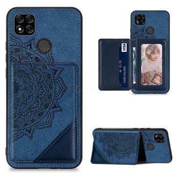 Mandala Flower Cloth Multifunction Stand Card Leather Phone Case for Xiaomi Redmi 9C - Blue