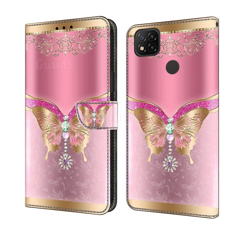 Pink Diamond Butterfly Crystal PU Leather Protective Wallet Case Cover for Xiaomi Redmi 9C