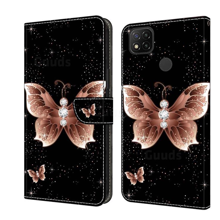 Black Diamond Butterfly Crystal PU Leather Protective Wallet Case Cover for Xiaomi Redmi 9C