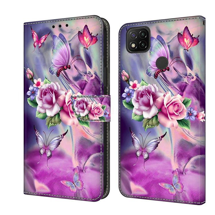 Flower Butterflies Crystal PU Leather Protective Wallet Case Cover for Xiaomi Redmi 9C