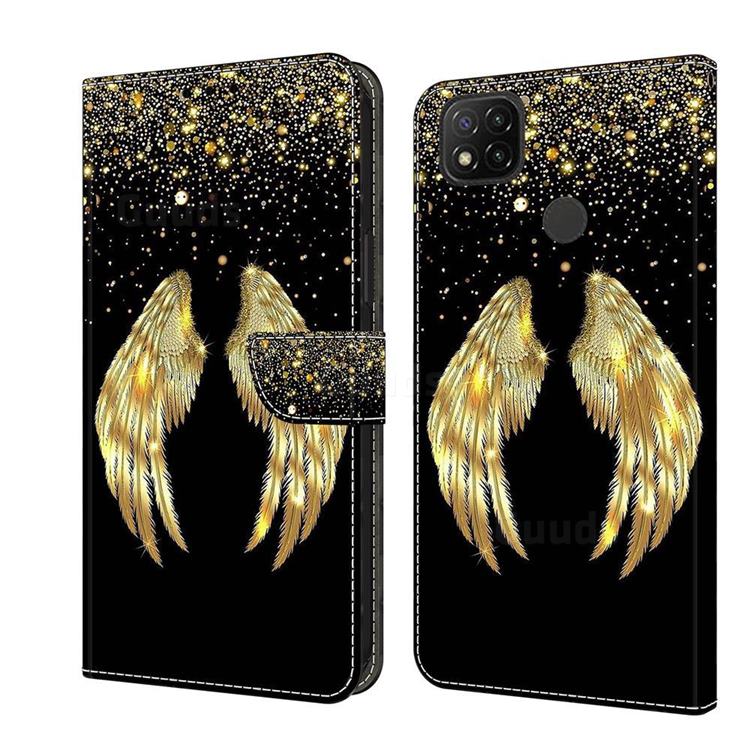 Golden Angel Wings Crystal PU Leather Protective Wallet Case Cover for Xiaomi Redmi 9C