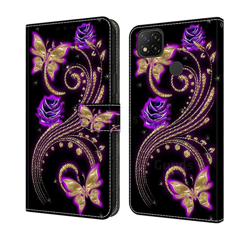Purple Flower Butterfly Crystal PU Leather Protective Wallet Case Cover for Xiaomi Redmi 9C