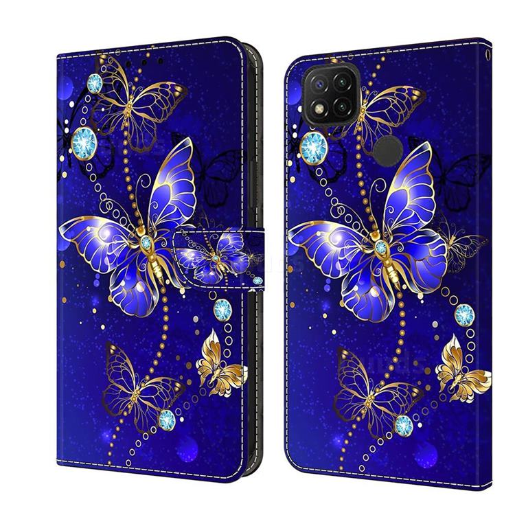 Blue Diamond Butterfly Crystal PU Leather Protective Wallet Case Cover for Xiaomi Redmi 9C