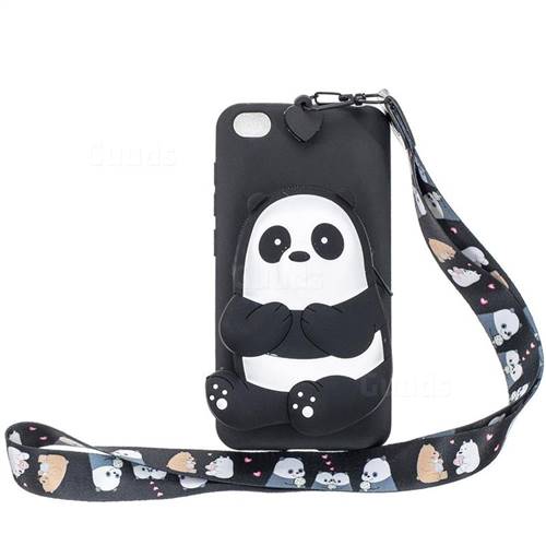 Cute Panda Neck Lanyard Zipper Wallet Silicone Case for Mi Xiaomi Redmi Go